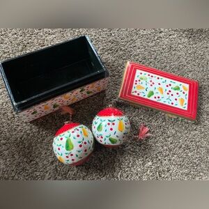 Vintage Foreside Hand-Painted Christmas Ornaments – Set with Wooden Box